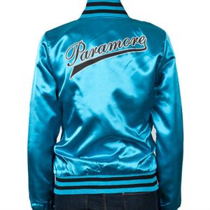 Chaqueta Bomber de satén personalizada al por mayor para hombre Varsity de satén de seda con cuello levantado y logotipo bordado en la parte delantera inspirado en el béisbol - Product Image 2