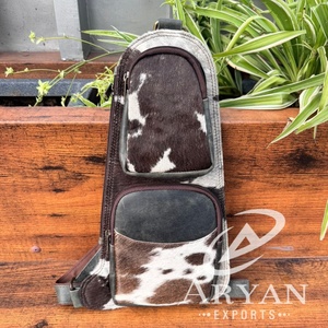 Date mode cheveux sur peau de vache en plein air unique épaule poitrine sac Western en cuir véritable cyclisme sport sac à bandoulière pour unisexe - Product Image 1