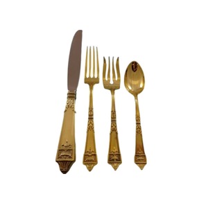 Juego de 6 Cubiertos de Acero Inoxidable, Cubiertos Ideales para Cocina, Hogar, Uso en Hotel, Cubiertos Chapados en Color Dorado, Mango de Latón Plateado - Product Image 2