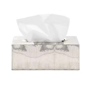Porte-boîte à mouchoirs en argent Design élégant à nervures pour salle de bain salon chambre bureau Qualité supérieure Boîte à mouchoirs décorative - Product Image 1