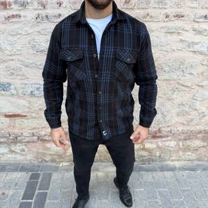 Chemise-veste à carreaux pour homme avec logo personnalisé, poches, légère, streetwear, confortable pour un usage quotidien décontracté - Product Image 3