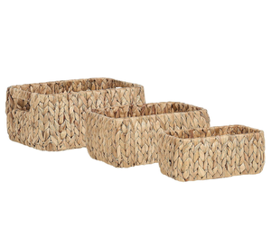 Panier de rangement en jacinthe d'eau tissée, bac rectangulaire en fibre naturelle avec poignées, parfait pour la décoration intérieure, à prix de gros. - Product Image 3