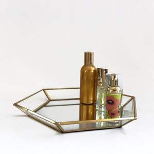 Plateau décoratif miroir en acier inoxydable doré de style nordique, plateau de rangement de luxe pour table basse, décoration de salon - Product Image 2