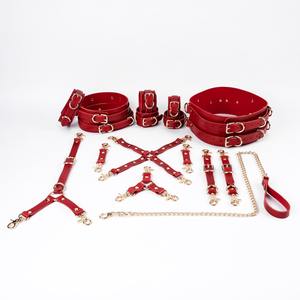 Ensemble de retenue BDSM 16 pièces de différentes couleurs et options de quincaillerie ceinture et menottes de cuisse BDSM-0007 en cuir de vachette véritable - Product Image 6