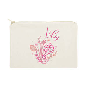 Pochette de maquillage portable en PU rose à motif floral avec fermeture éclair et logo personnalisé – Idéale pour femme - Product Image 1