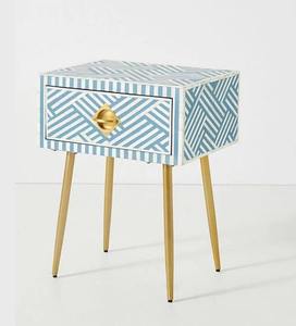 Lujo moderno dormitorio mesita de noche cajones con incrustaciones de hueso de alta calidad MDF unidades de almacenamiento de madera mejor precio muebles para el hogar directo de la India - Product Image 3