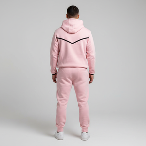 Ensemble de survêtement en tissu technique lourd personnalisé, rose, sweat à capuche zippé, jogging, deux pièces, vêtements de sport de rue, vente en gros - Product Image 3