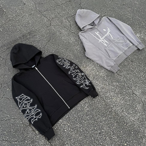 Ensemble de pantalons de survêtement et sweat à capuche évasés avec broderie et impression unisexe personnalisée deux pièces Rhinestone survêtement en éponge français - Product Image 4