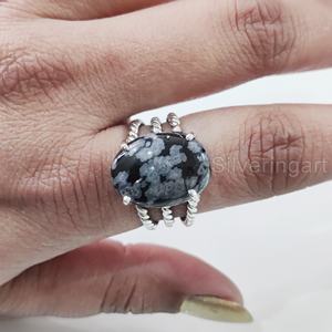 Women's Ring Natural Snowflake Obsidian Gemstone 3 Twisted <b>Band</b> Christmas <b>Wedding</b> Statement Jewelry 925 Sterling <b>Silver</b> Ring - Product Image 4