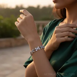 Women's Silver Cubic Zirconia Flower <b>Bracelet</b> for Party Wear Elegant Crystal <b>Bangles</b> & <b>Bracelets</b> - Product Image 3