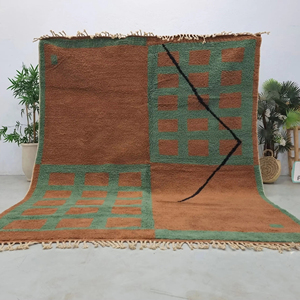Tapis en laine personnalisé grille sol marocain fait à la main Beni Ourain tapis marron et vert tapis décoratif design berbère - Product Image 1