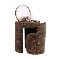 Coiffeuse noire ronde rembourrée sur mesure avec miroir et tabouret – Ensemble de luxe moderne en bois de chêne – Fournisseur