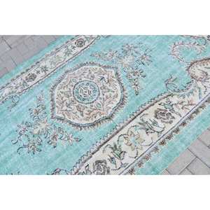 Tapis en laine turque vintage 5.5 x 8.7ft bleu gris surdimensionné zone de tissage plat Patchwork motif Latex pour décorations de salon - Product Image 5