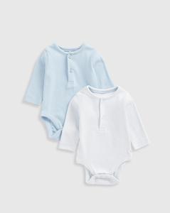 ชุดเต็มตัวแขนยาวสำหรับเด็กทารกชายชุดรอมเปอร์2ชิ้นสีฟ้าและสีขาว - Product Image 1