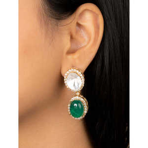 <b>Green</b> Color Gold Plated Faux Polki <b>Necklace</b> Set PK-S127GR Featuring Base Metal AAA Zircons Gift Includes One <b>Necklace</b> One Pair - Product Image 4