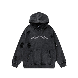 Pull personnalisé en éponge française en coton lourd de haute qualité en détresse lavé à l'acide décoloration au soleil hommes sweats à capuche vintage pour vêtements de rue - Product Image 1