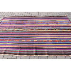 พรมขนสัตว์สีส้มสีม่วงใหม่ขนาด5.6 x 8.7ft คิลิมพรมตุรกีทอแบนราบสำหรับห้องนั่งเล่นห้องโถงสี่เหลี่ยมผืนผ้าเย็บปะต่อกันลายน้ำยาง - Product Image 3