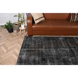 Tapis turc vintage 6,4x7,4 pieds, grand tapis oriental en laine noir - Product Image 3