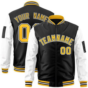 Veste universitaire personnalisée, fine, imperméable, respirante, tissée, noire et blanche, avec des accents jaunes, nom et numéro personnalisés sur le devant, design d'équipe - Product Image 1