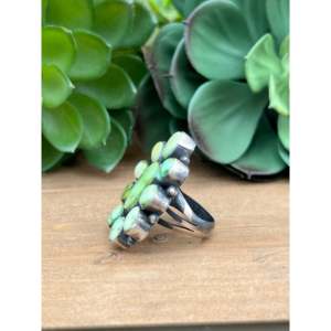 Tim Smith Sonoran Gold Turquoise & Sterling <b>Silver</b> Boho Cluster <b>Ring</b> Bezel Set <b>Statement</b> <b>Ring</b> for Everyday Wear Size 7.25 - Product Image 3