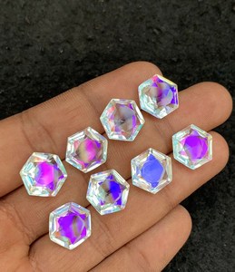 พลอยควอตซ์สีรุ้งธรรมชาติสีรุ้งควอตซ์เจียระไนทรงหกเหลี่ยมขนาด12มม. 8ชิ้น - Product Image 1