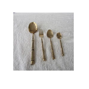 Cuillère en laiton poignée en bambou ensemble de couverts cuillère en laiton fourchette couverts écologiques couverts dîner cuillère en laiton - Product Image 6