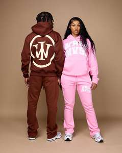 Ensemble de lavage au soleil acide en détresse pour hommes pantalons de survêtement brodés pantalons évasés survêtements Logo sweat à capuche Sun Faded Joggers DTG Hoodie - Product Image 3