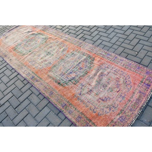 Vintage 4x10.5 ft <b>Rug</b>, <b>Runner</b> Turkish <b>Rug</b>, Orange Ikat Wool <b>Rug</b> - Product Image 4