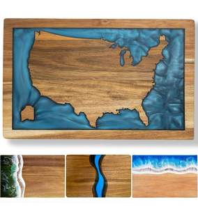 Tabla de quesos de madera maciza de Arte de resina azul de tamaño personalizado Pophorizon para hotel con agujero de madera de resina - Product Image 3