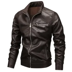 Chaquetas de cuero PU casuales de moda para hombre, con cuello alto, estilo motero, cálidas y elegantes, en tela de lona. - Product Image 3