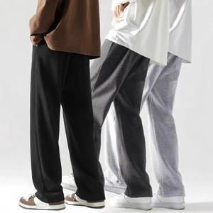 Black Woolen Men's Straight Leg Sweatpants Elastic Waist Casual Baggy Joggers <b>Winter</b> <b>Trousers</b> - Product Image 6