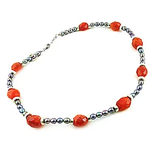 Collier bohème vintage pour femme, classique, perlé, avec pierres principales en agate rouge facettée, quartz, perle et jade - Product Image 1