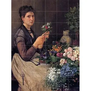 Chica cortando flores cerámica pared Mural 25,5x34 cocina baño Backsplash cocina decoración azulejo Mural - Product Image 1
