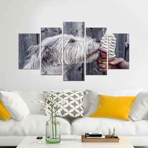 Lienzo Impreso: Perro Comiendo Helado - Hermosa Decoración Minimalista para Pared, Juego de 5 Lienzos Variados - Product Image 1