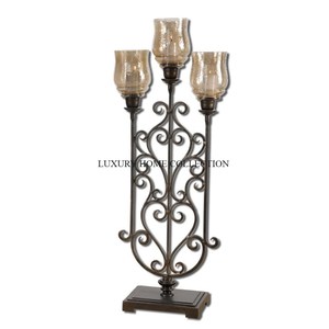 Set of 3 Different Sizes <b>Black</b> Powder Coated Metal Iron Candle Holders Latest Designing Handmade Table Top Wedding Candle Holder - Product Image 4