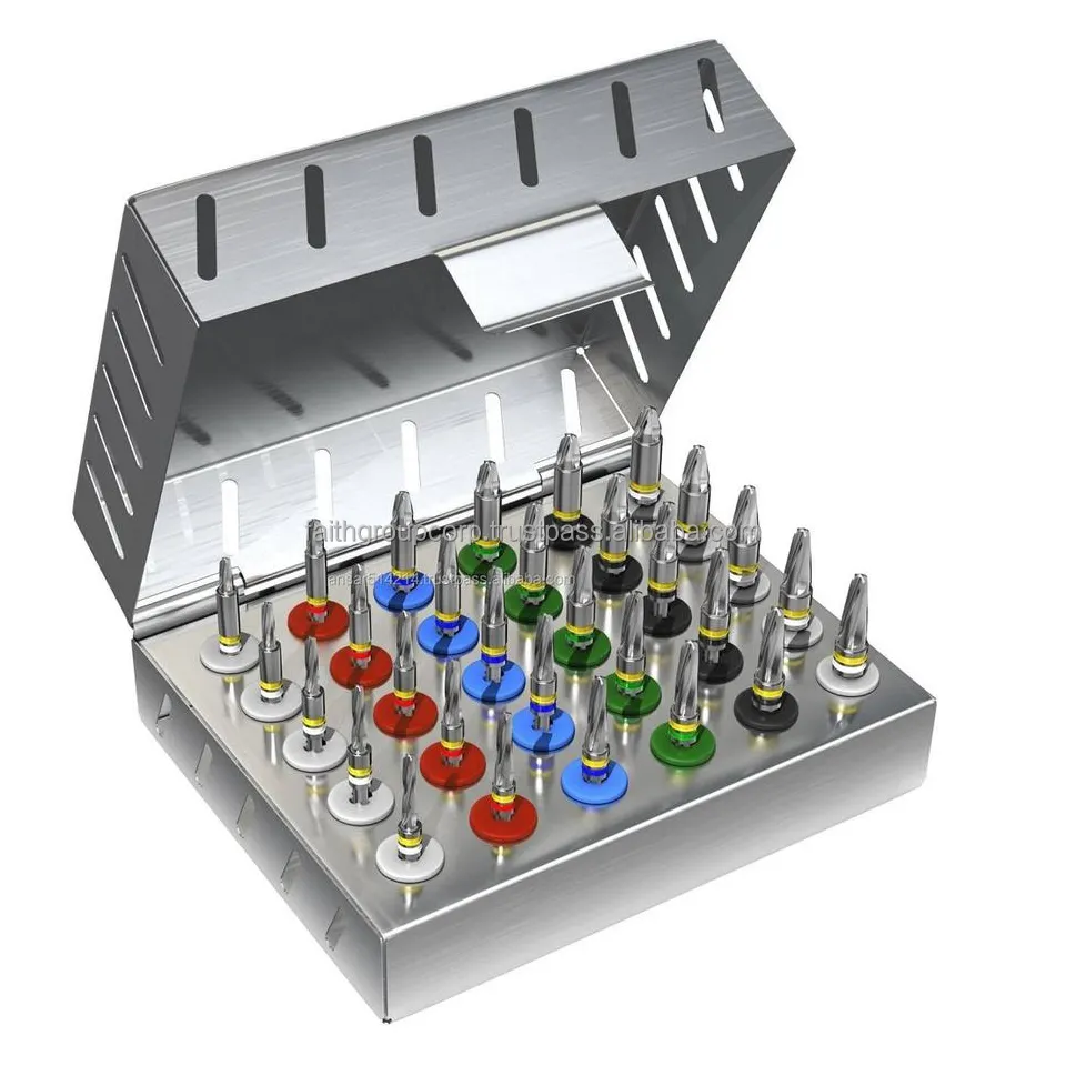 Beste Kwaliteit Chirurgische Instrumenten Tandheelkundige Implantaat Uitgebreide Conische Boren Bit Kit Met Stop En Georganiseerde Doos 25 Bits Kit