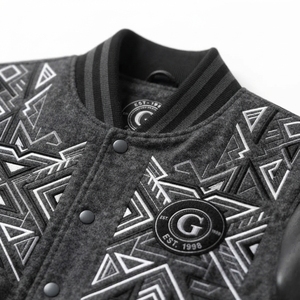 Chaqueta Bomber Varsity de Materiales Mixtos, Personalizada, Original, Cuerpo de Lana, Mangas de Cuero Sintético, Puños Acanalados, Estilo Urbano, Invierno - Product Image 4