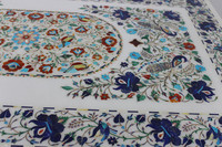 Plateau de table à manger en marbre incrusté de pierres précieuses, design Pietra Dura pour salon, motif rond en bois