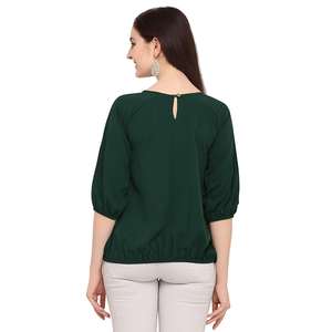 Shoryam Fashion – Haut plissé uni pour femme, élégant, à manches mi-longues, pour le bureau et le quotidien, en crêpe à séchage rapide - Product Image 2