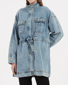 Nouvelle mode veste en jean surdimensionnée pour femmes avec patchwork effiloché et bloc de couleur bleue - Product Image 5