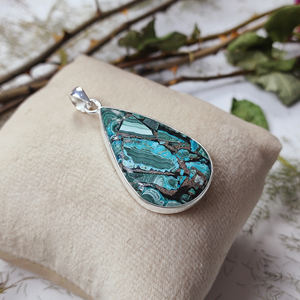 Pendentif en argent sterling 925 avec pierre précieuse en malachite en forme de goutte – Bijoux en gros pour le bricolage - Product Image 3