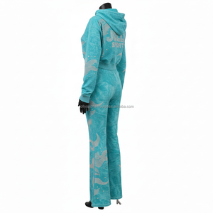 <b>Women</b> Premium Tracksuit 300GSM Soft Plush <b>Teal</b> Color fashion wholesale Rhinestone HeatPress Custom Logo Set Tracksuits Plus size - Product Image 5