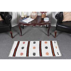 Alfombra de 1.7x3.8 pies, Alfombra Turca Vintage Pequeña, Alfombra de Lana Blanca Kilim - Product Image 2