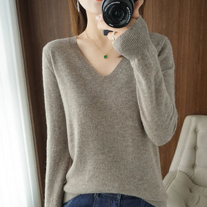 New Women's V-neck Pullover <b>Lace</b> Neck Design Casual Knitted Long Sleeve Women's Sweater Autumn And Winter - Product Image 2