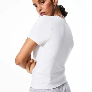 女性ディープVネック女性用Tシャツカスタムロゴブランクプレーンホワイトコットンソリッドソフト