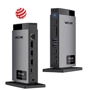 محطة إرساء Wavlink WL-UMD26 مع منفذ RJ45 ومنفذ <span class=keywords><strong>USB</strong></span>-C وفتحة SD/TF ومدخل صوت/ميكروفون وشحن PD3.1 بقوة 140 واط وعرض ثلاثي الشاشات وسرعة USB3.0 تصل إلى 1000 ميجابت في الثانية - Product Image 1