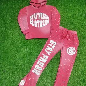 Ensemble de survêtement en molleton 100% coton personnalisé avec strass, effet délavé à l'acide, imprimé, broderie, effet délavé au soleil - Product Image 5