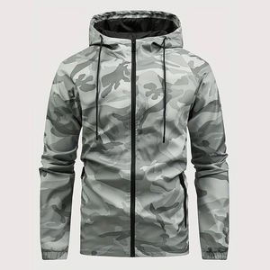 แจ็กเก็ตกันลมลายพรางน้ำหนักเบาสำหรับผู้ชายแจ็คเก็ตกลางแจ้งแบบมีซิปมีฮู้ดแบบลำลองพร้อมเชือกรูดและกระเป๋าซิปโพลีเอสเตอร์ทนทาน - Product Image 6