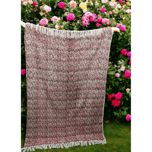 Manta Decorativa Tejida a Mano 100% Algodón para Sofá, 72 x 52 Pulgadas, con Estampado de Bloques y Borlas para Uso Doméstico - Product Image 1