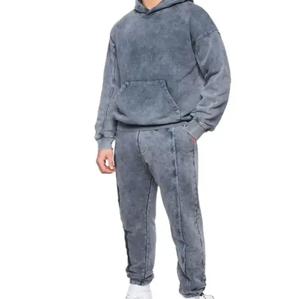 Sweat-shirt à logo personnalisé pour hommes Sweat à capuche et pantalon de survêtement à impression bouffante Jogger lourd Ensemble de sweat-shirt à capuche délavé à l'acide personnalisé - Product Image 4